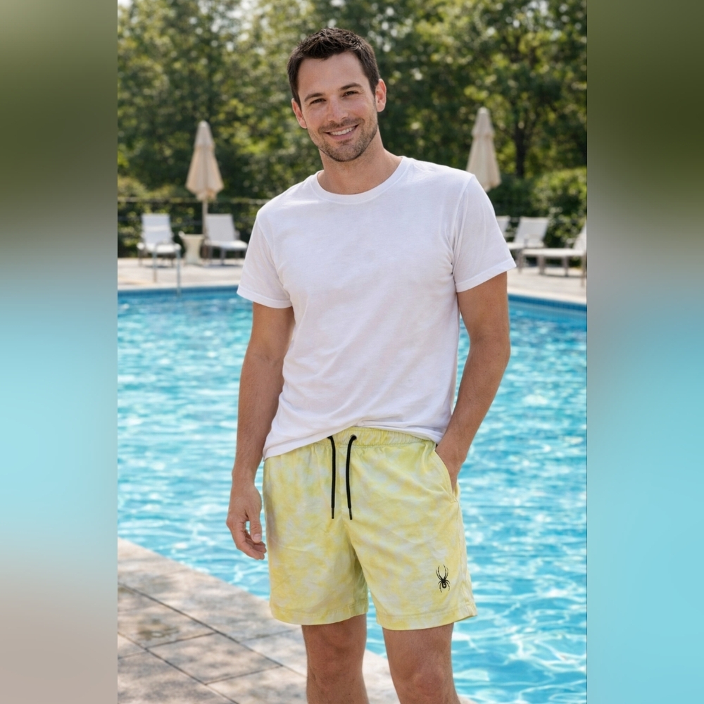 Spyder NWT  Light Yellow Tie-Dye Swim Shirts Size M